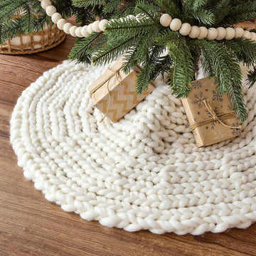 36 inch Christmas Tree Skirt: Chunky Knit Tree Skirt for 6ft Tree, Crochet Cream White Small Tree Skirt, Vintage Tree