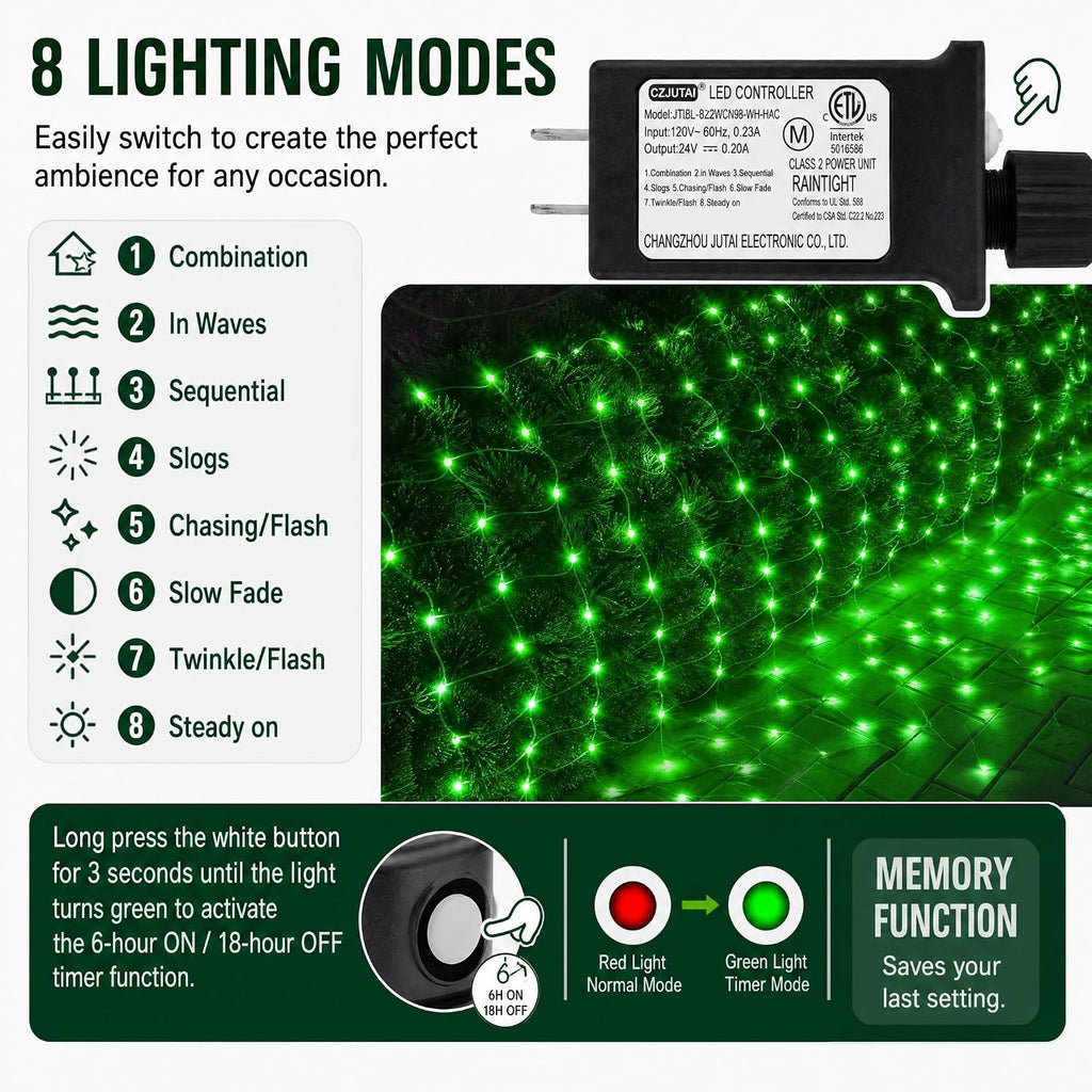 Bright Christmas Net Lights, 360 LED 12FT x 5 FT Transparent Wire Waterproof Connectable String Lights with 8 Modes