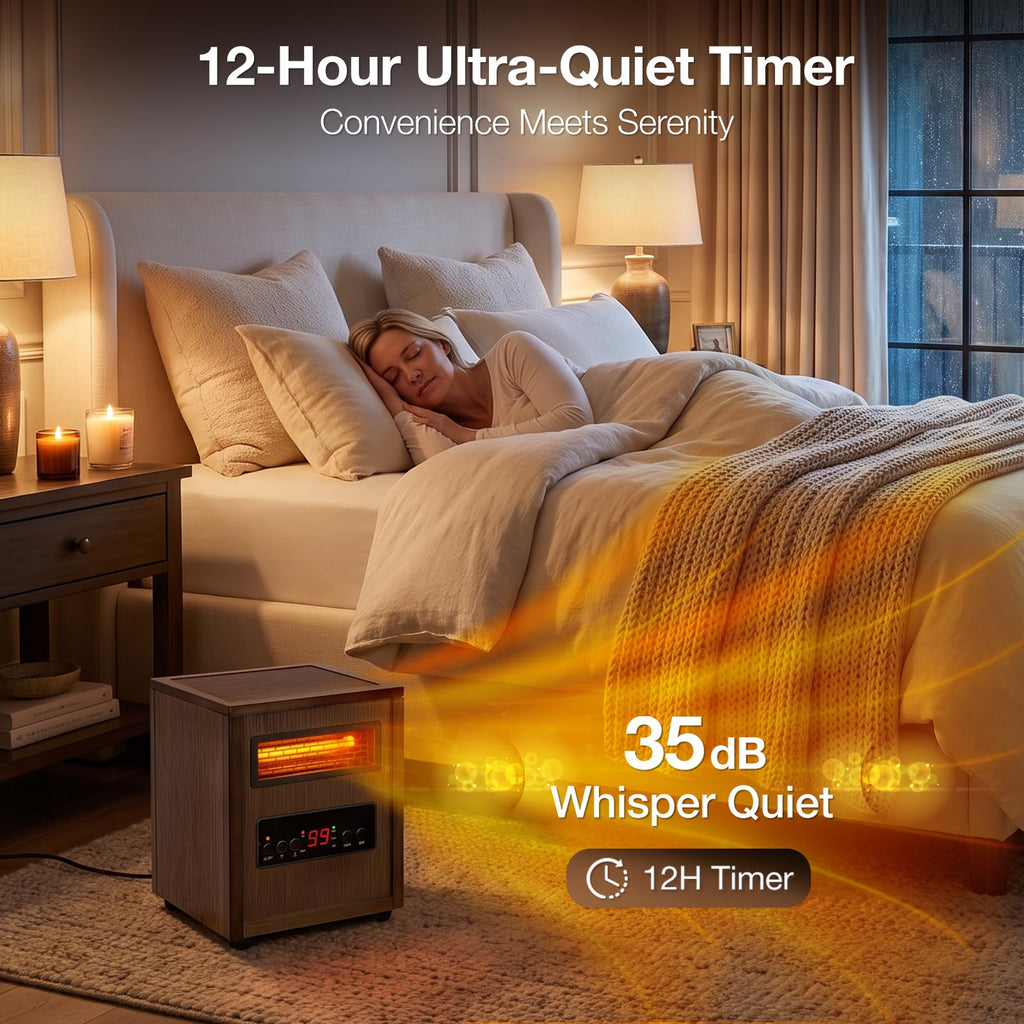 1500W Infrared Dual Heating Space Heater with Remote Control, 3 Heat Modes, Timer, Portable Electric Room Heater with