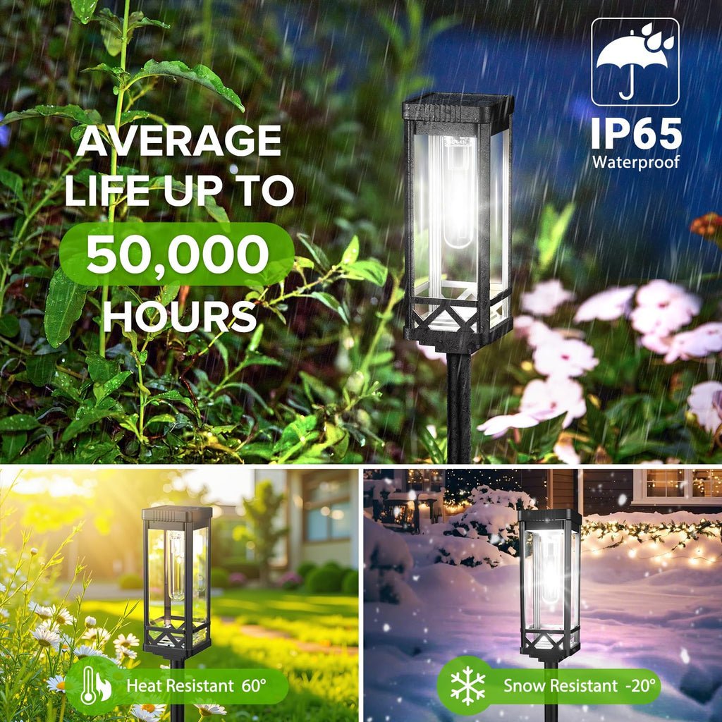 Taller Solar Pathway Lights Outdoor, 6 Pack Upgraded Brighter Solar Garden Lights Solar Powered, Up to 15 Hours