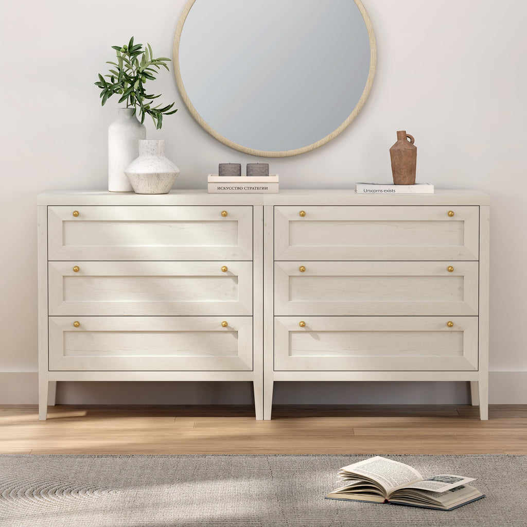 3 Drawer, Modern Farmhouse Chest of Drawers with Golden Handles, Large Wood Tall Nightstand, Storage Cabinet Side