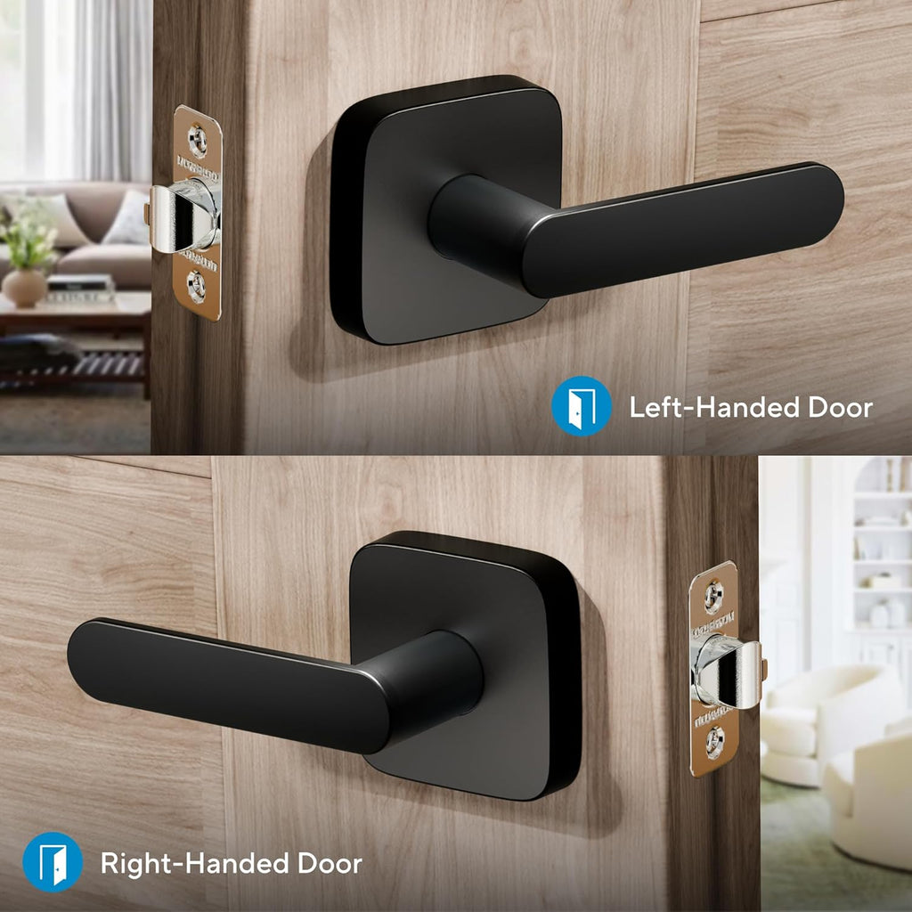 Passage Lever Door Handle, Reversible Black Front Door Handle No Lock or Exterior Door, Closet, Hallway - Door Lever