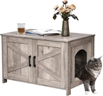 31.5" L Cat Litter Box Enclosure with Barn Door, Greige
