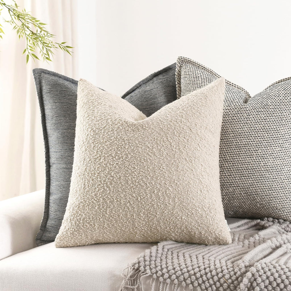 18x18 Boucle Throw Pillow Covers, 2-Pack, Beige