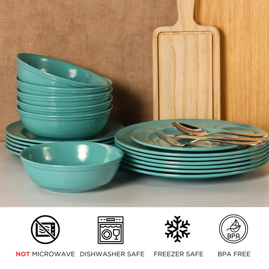 TP 18-Piece Dinnerware Set, Melamine Dishes Set with Bowls and Plates, Service for 6, Non-breakable Lightweight