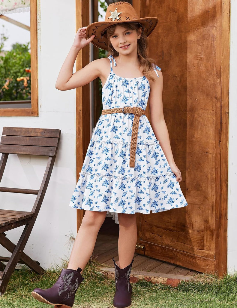 Girls' Summer Sundress Boho Spaghetti Strap Ruffled Tiered Dresses