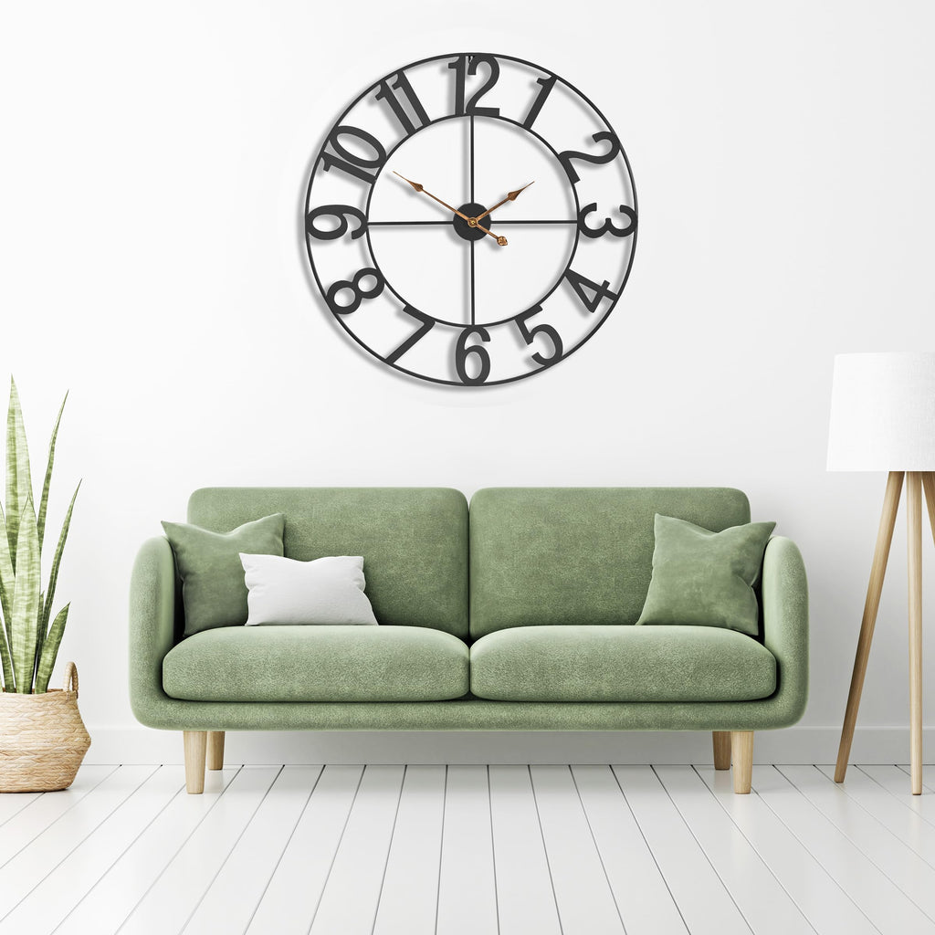 Large Wall Clock, Metal Frame, Battery Powered (32 Inch, Black)
