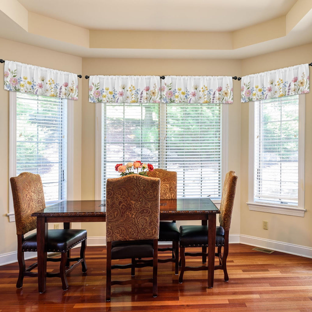 Valances for Windows, 4 Pack, 52x18 Inch, Wildflower Floral