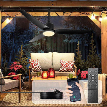 52 Inch Gazebo Fan Outdoor Hanging - Plug in Waterproof Fans with Lights for Patio - Dimmable Remote App Control Black A101-B0DKN9SB8Z