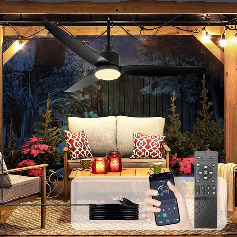 52 Inch Gazebo Fan Outdoor Hanging - Plug in Waterproof Fans with Lights for Patio - Dimmable Remote App Control Black A101-B0DKN9SB8Z