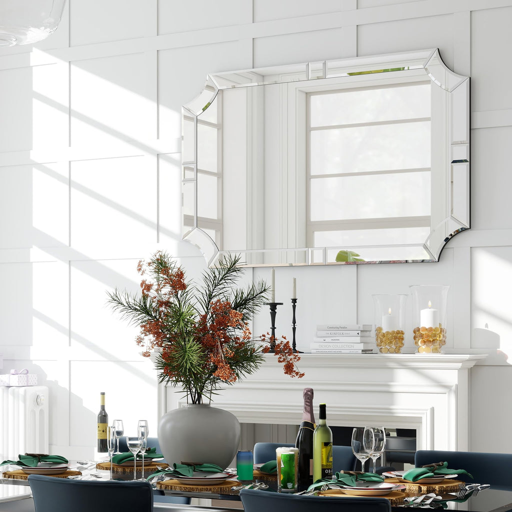 32"x47" Large Wall Mirror for Decor, Modern Rectangular Decorative Mirror with Beveled Glass Frame, Fireplace, Salon