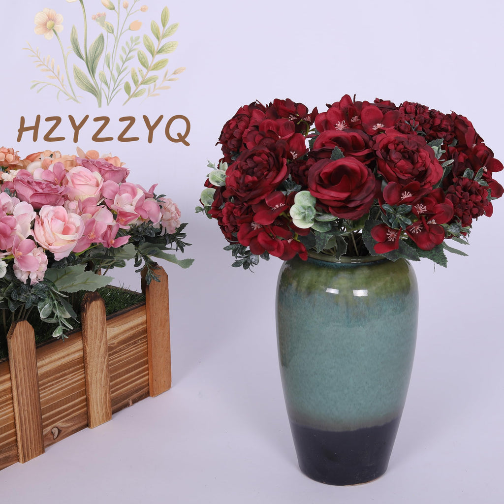 Artificial Flower Autumn Peony Rose (8, Red)