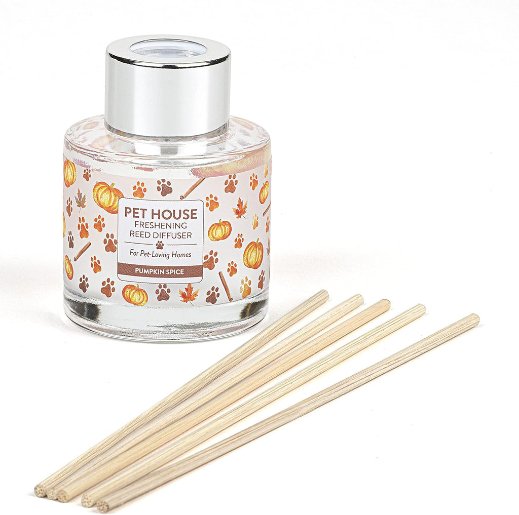 Pet House Pumpkin Spice Diffuser Set - Includes Fall Reed Diffuser, Bamboo Sticks, and Glass Jar - Odor Neutralizer - Set of 16