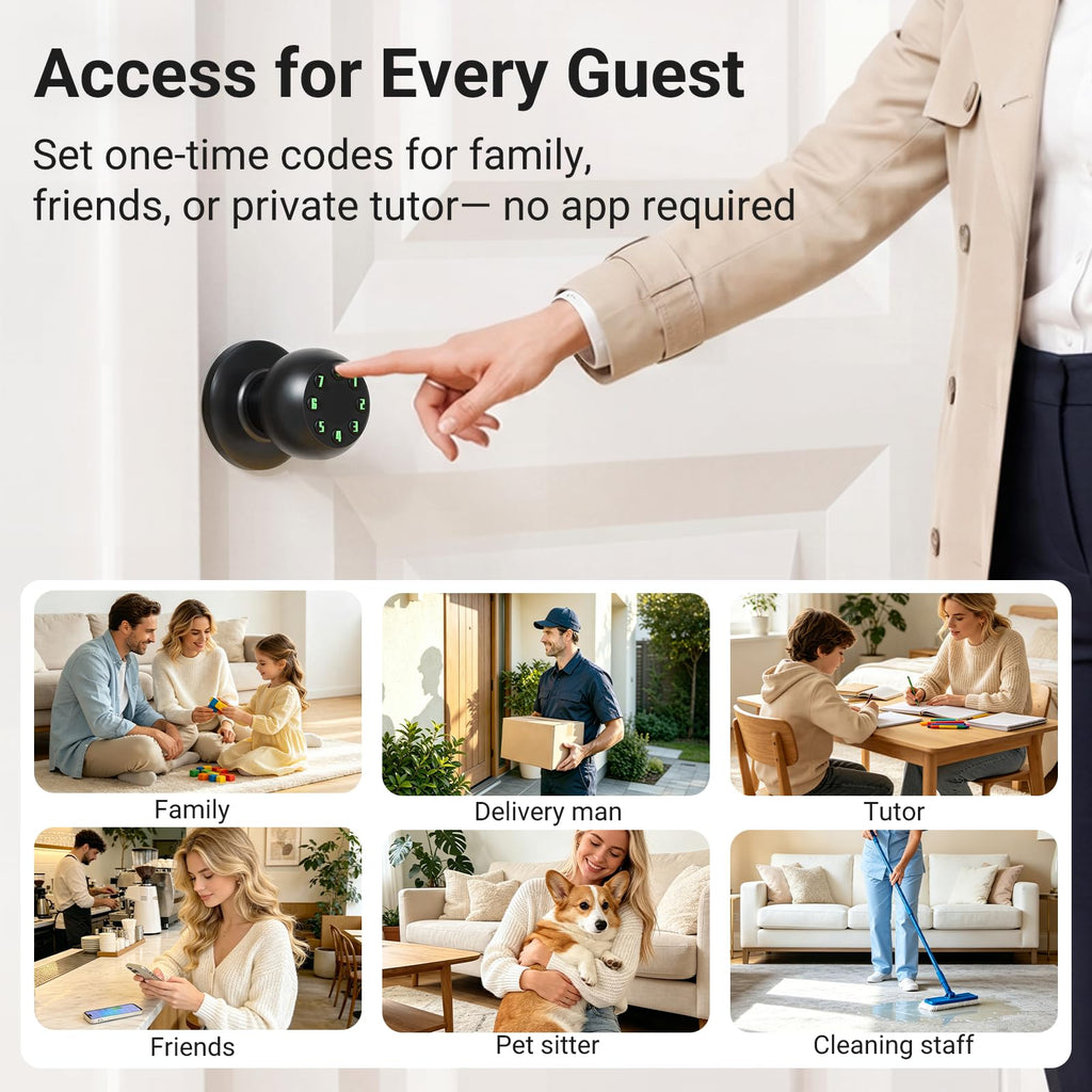 Smart Keypad Door Knob, Keyless Entry Door Lock with Auto Lock and Low Battery Alert, 50 User Codes, Easy