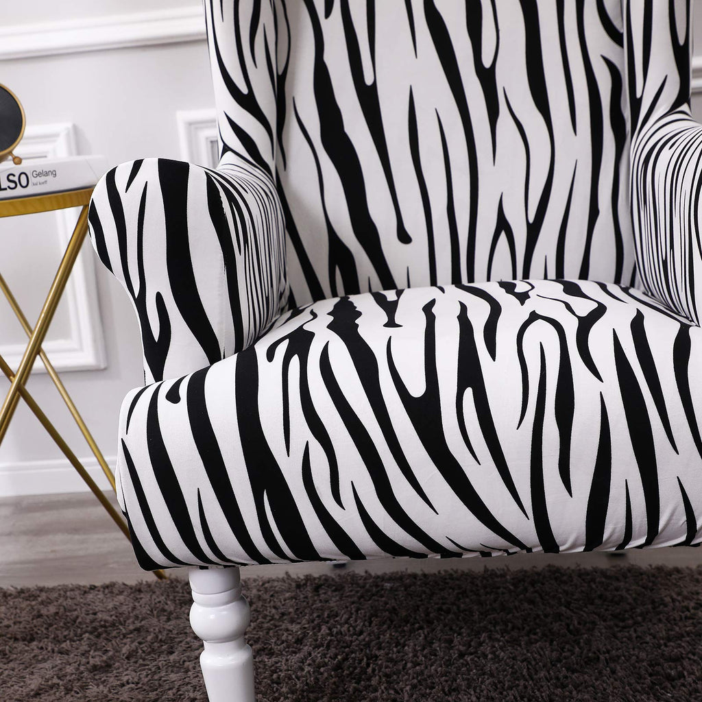 Wing Chair Covers, 2 Pieces Zebra Striped Stretch Wingback Chair Slipcovers Elastic Polyester Spandex Fabric Stretch