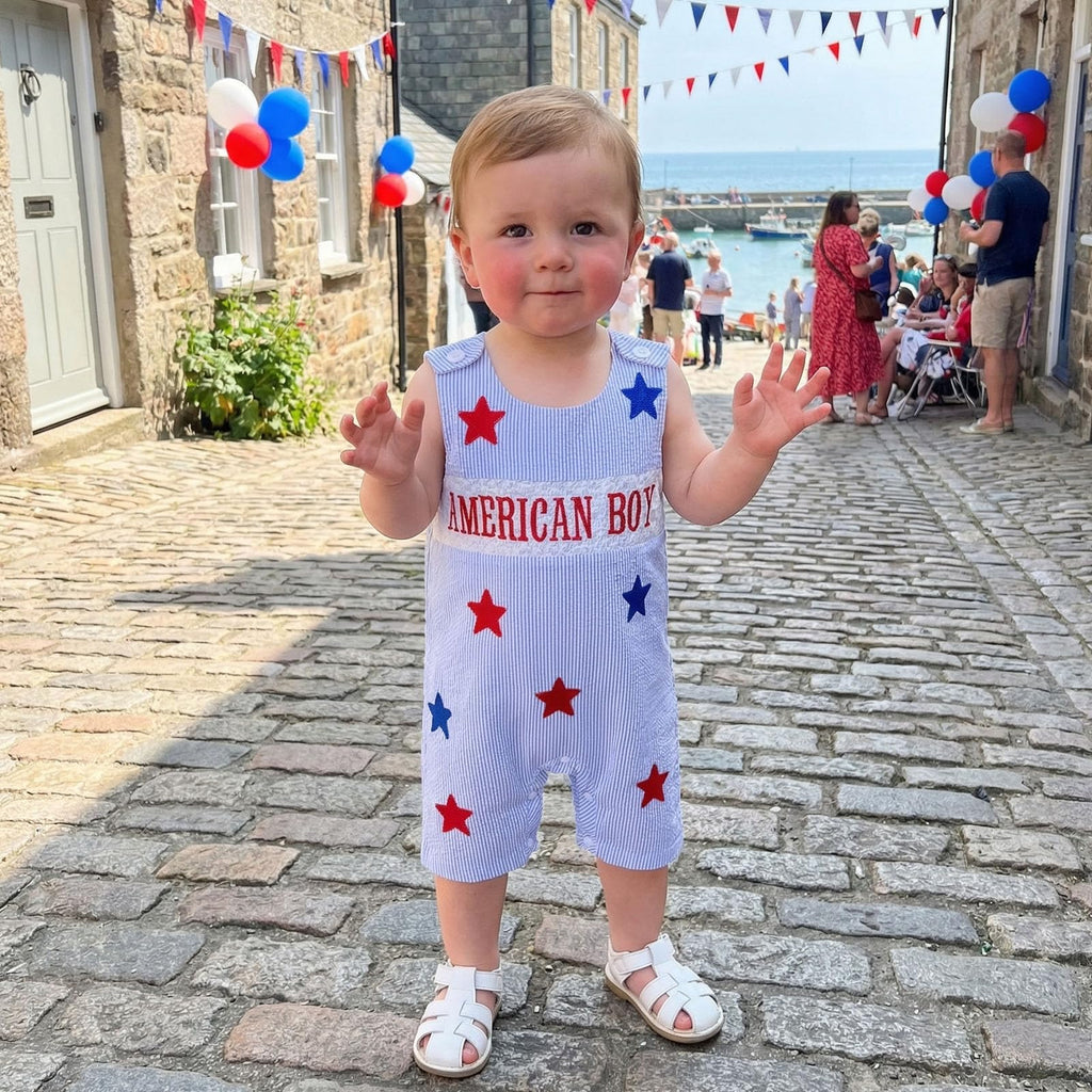 Newborn Baby Boy Girl Clothes Stripes Sleeveless Romper Infant Embroidery Bodysuit Cute Summer Spring Outfit (Blue