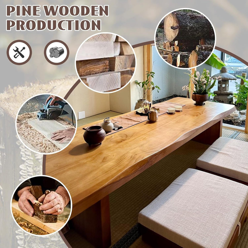 55" Solid Wood Japanese Floor Table, Low Dining Table for Floor Seating, Tatami Tea Table, Modern Chabudai Coffee
