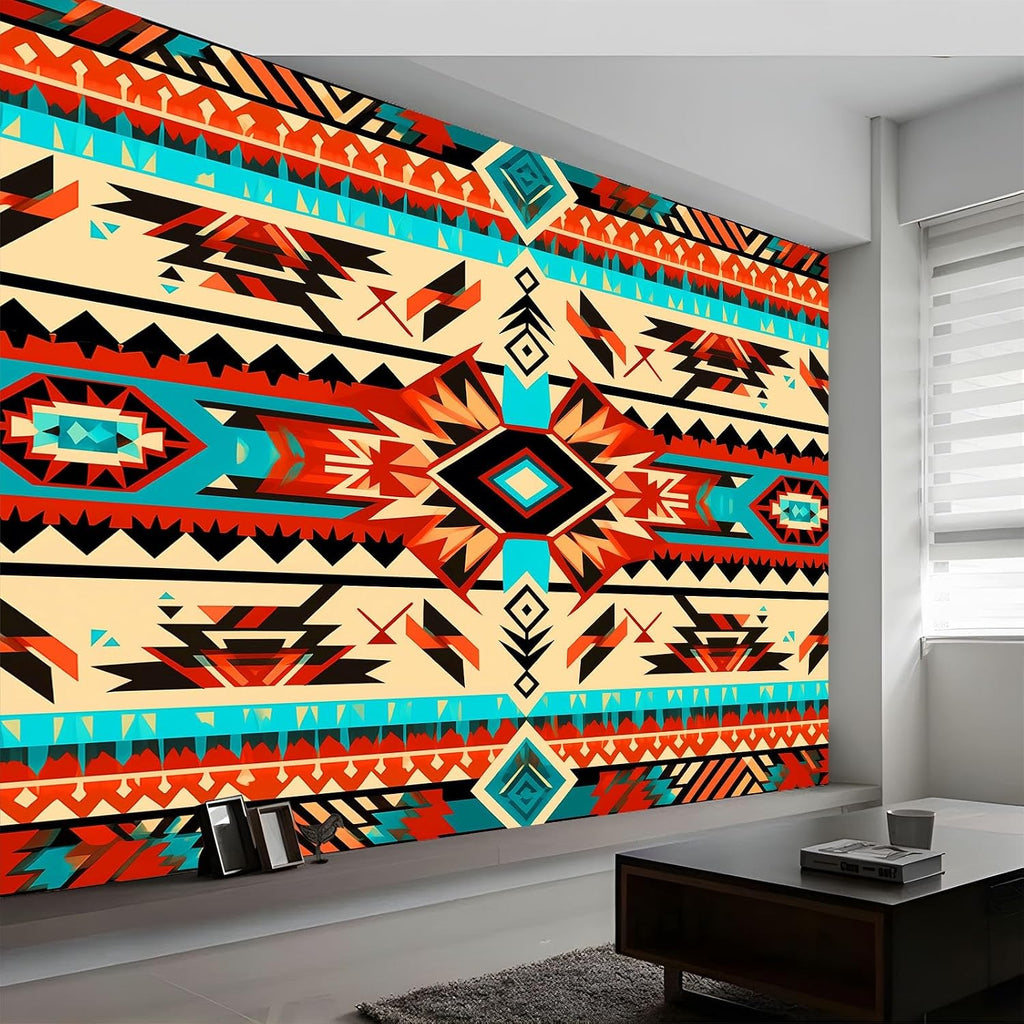 78" W x 55" H Non-Woven Mural Tribal Theme Traditional Geometric Theme Wallpaper Removable Not Self-Adhesive Large