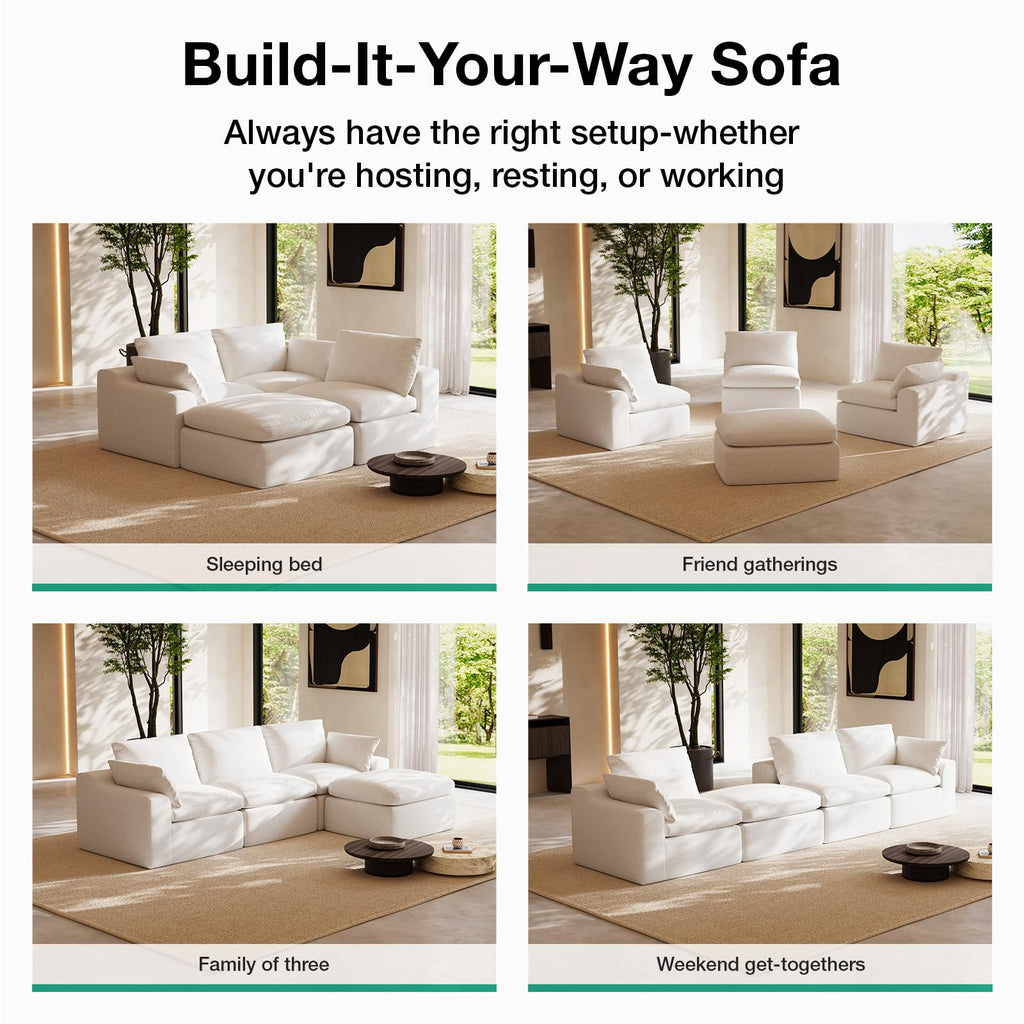Modular Cloud Couch, Modern Sectional Sofa with Smarts Coil Support, Chenille Fabric, Upholstered Couch Apartments