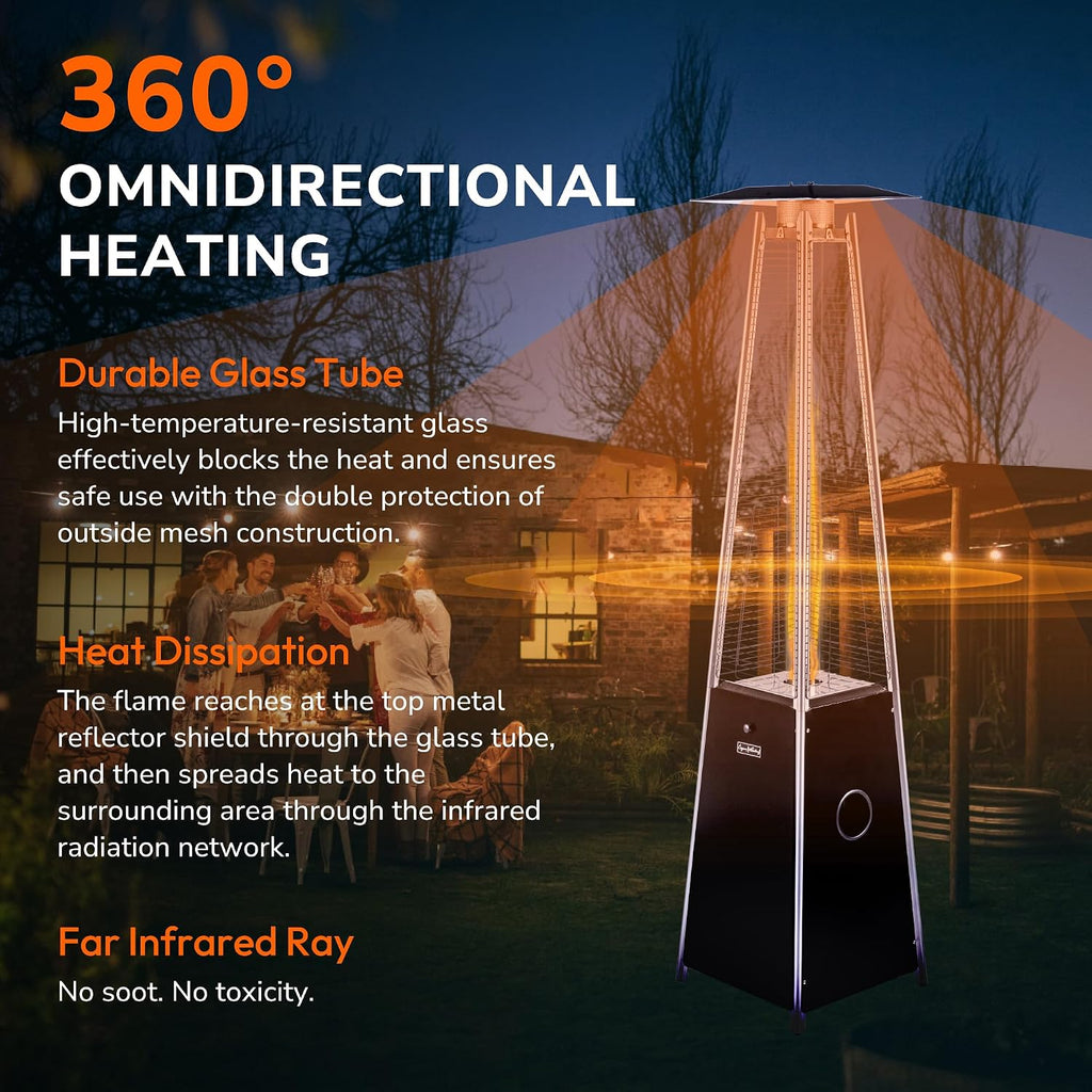 Outdoor Pyramid Patio Heater, 40,000 BTU Propane Patio Heater with Glass Tube, Pulse Ignition & Triple Safety