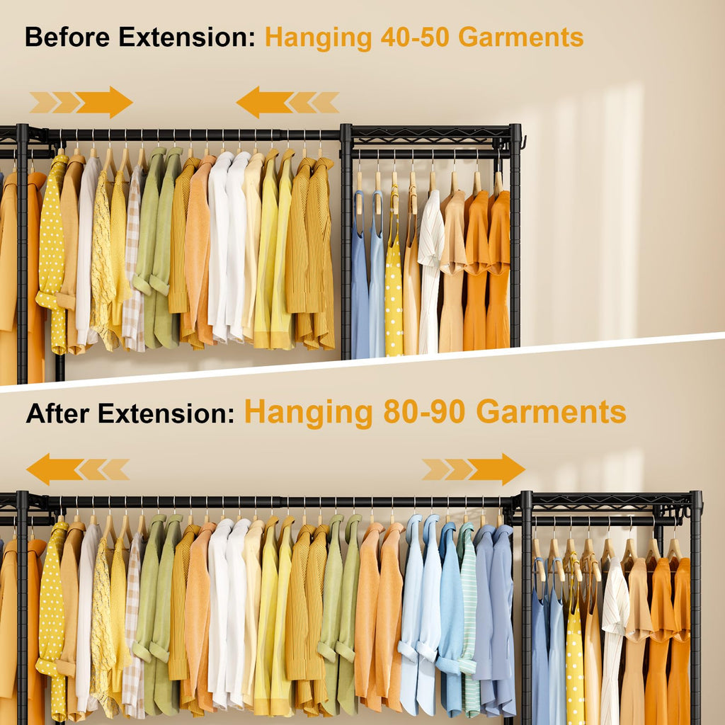E17 Heavy-Duty Clothes Rack with 2 Expandable Hanging Rods, Black