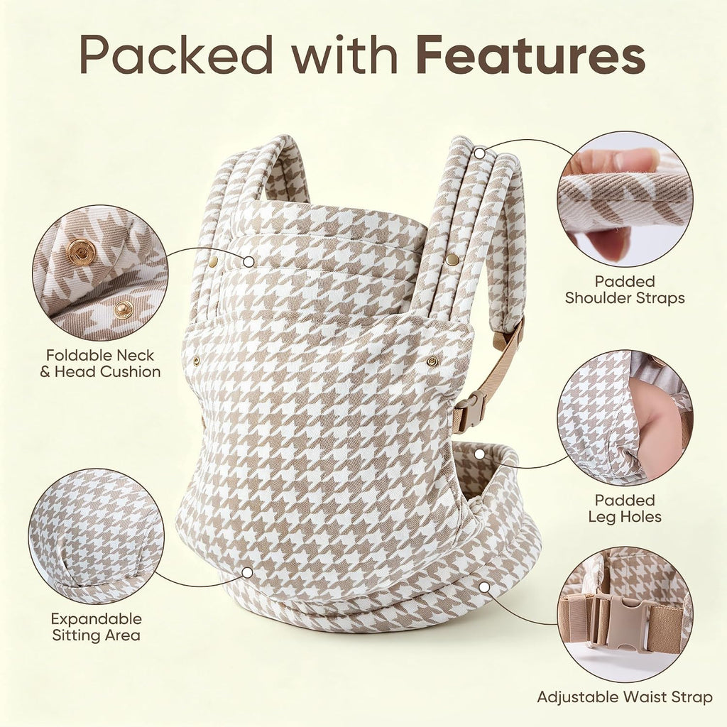 Carrier Newborn to Toddler, Pure Cotton Breathable Hip-Healthy 40lbs