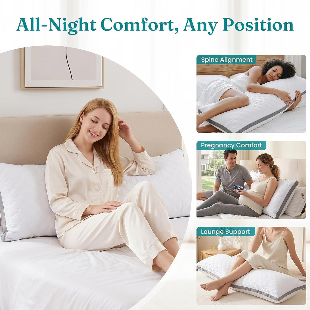 Full Body Pillow for Side Sleeper, Adjustable Firm Long Bed Pillow | Extra Fill Plush Support - Large Quilted Loft