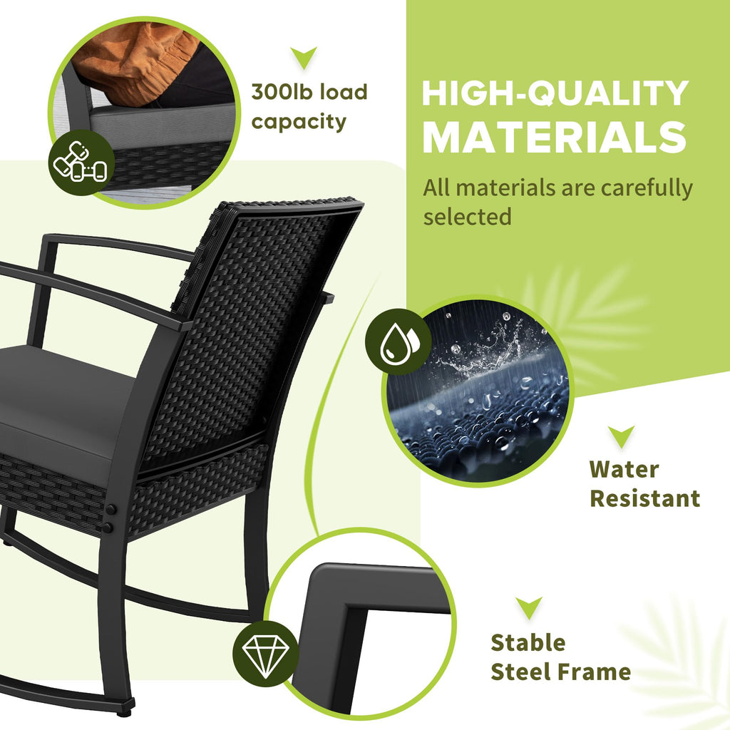 Patio Furniture Set 3 Piece Resin Outdoor Bistro Set Rocking Patio Chairs with Cushions and Table for Porch