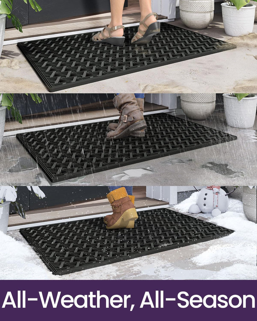 Front Door Mat Outside Entrance Rubber Floor Doormat, 19x30 Black | Welcome Heavy Duty Non Slip, Dirt Trapper