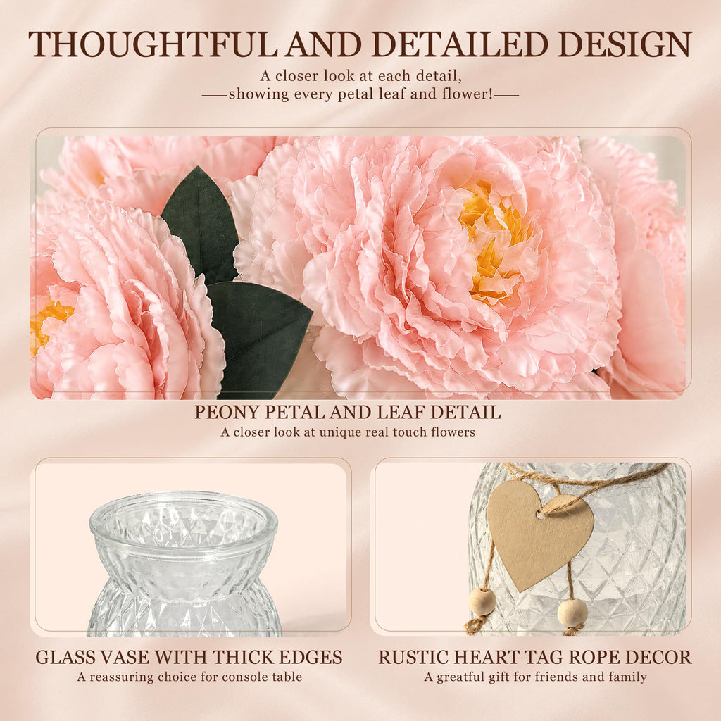 Peonies Artificial Flowers in Vase, Peony Arrangement for Table Decor, Pink