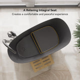 Japanese Bathtub,47" Freestanding Japanese Soaking Tub, Black Stone Resin Deep Tub with Built-in Seat, Modern Oval