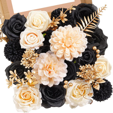 Artificial Flowers Black Gold Champagne Silk Flowers for Wedding