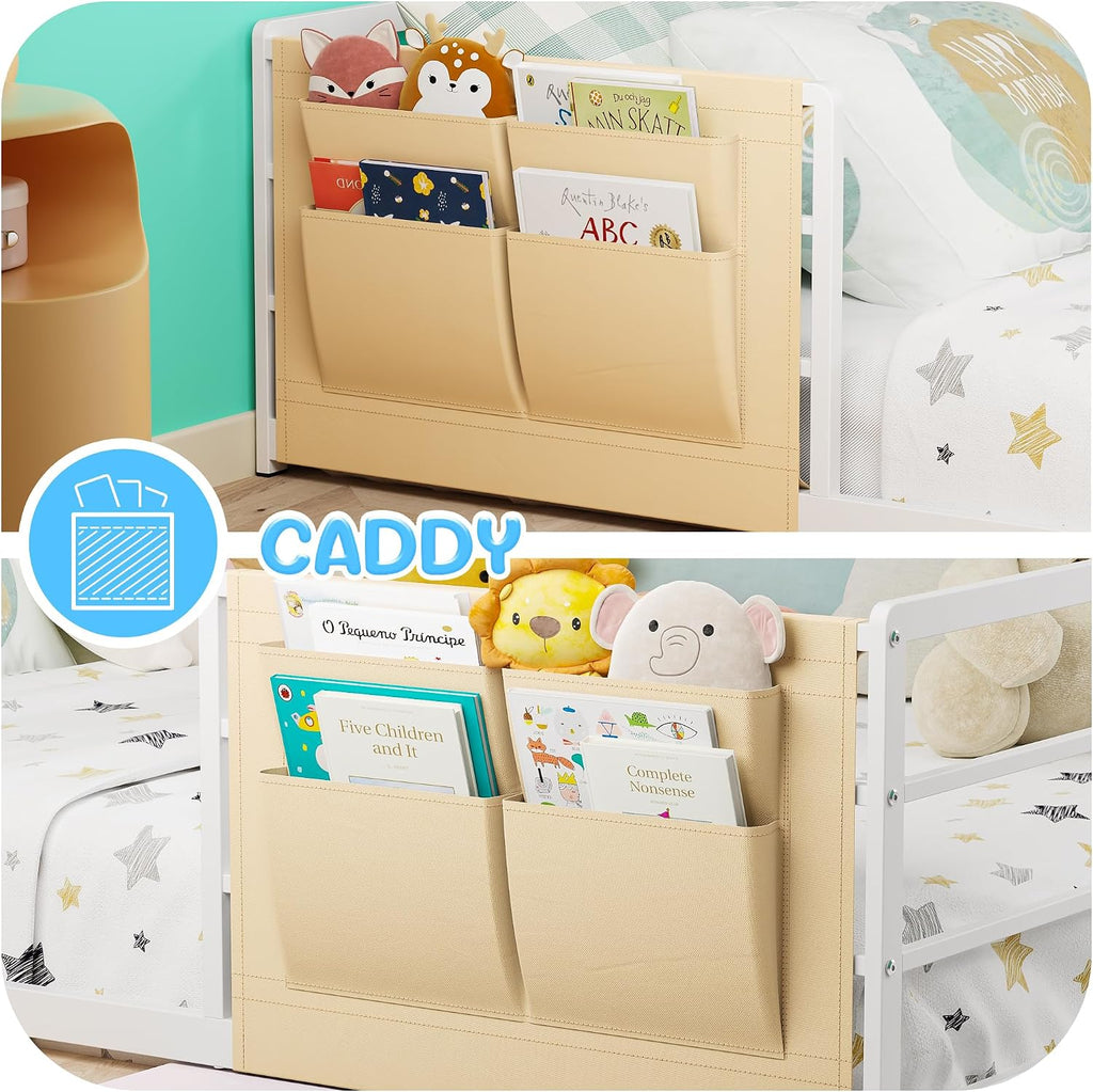 Floor Bed for Kids with Safety Guardrails and Bedside Caddy