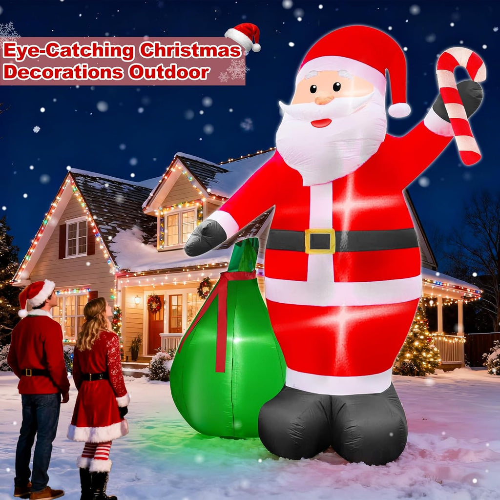 12 Ft by 7.6 Ft Giant Christmas Inflatables Decorations Outdoor Santa Claus with Gift Bag with LED Light for