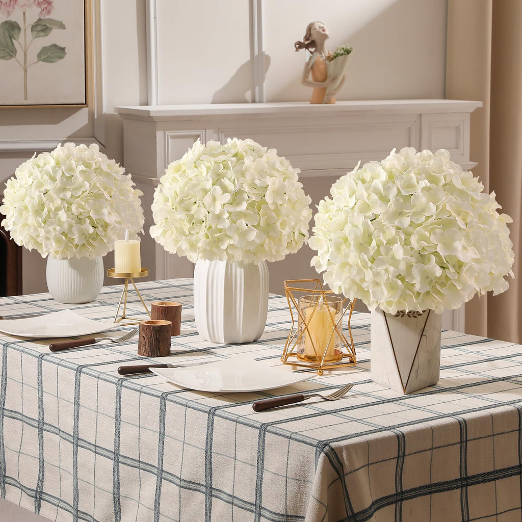 24 Pcs White Artificial Bulk, Faux Full Heads with Stems, Fake Silk for Wedding, Garden, Home, Party Decoration