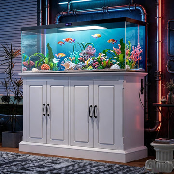 55-75 Gal Fish Tank Stand with Power Outlet and Storage Cabinets, White