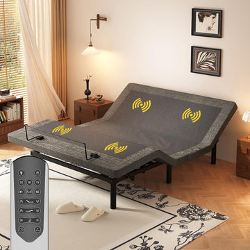 Full Massage Adjustable Bed Frame with 6 Vibration Modes & Timer, Independent Head/Foot Incline, 2 USB, Wireless