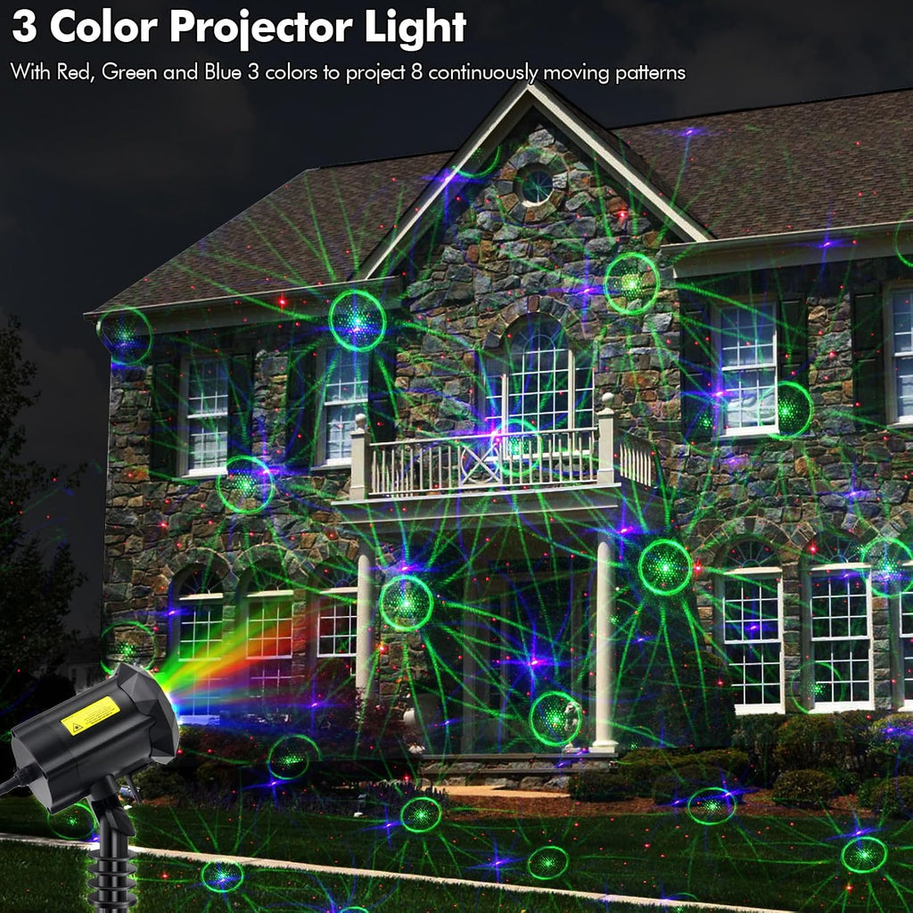 8 Patterns Christmas Laser Projector Lights, Outdoor Garden Decorative Lights with Remote Control and Security Lock