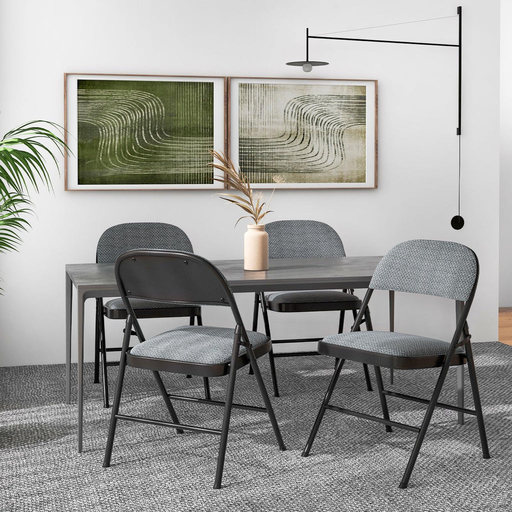 4 Pack Upholstered Folding Chairs with Steel Frame