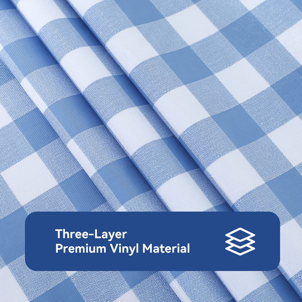 Gingham Vinyl Tablecloth, Rectangle 54 x 78, Light Blue