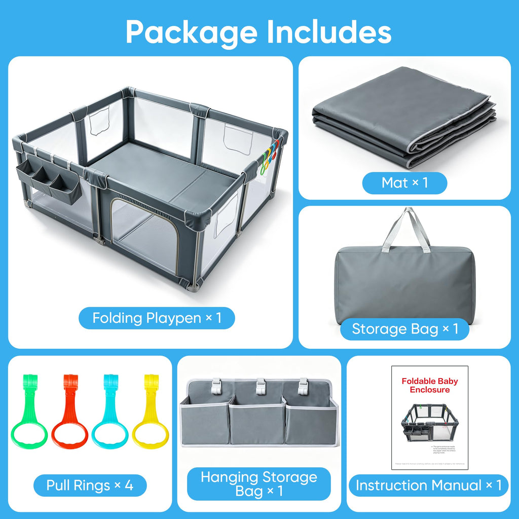 Foldable Baby Playpen 59x71 with Mat, Portable Play Yard