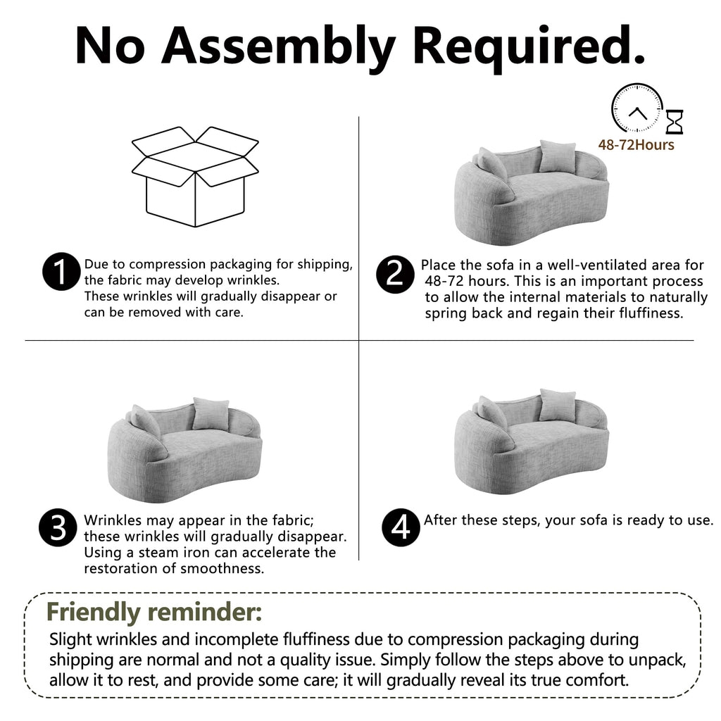 Modern 66" Curved Loveseat, Chenille Fabric, Deep Seat, Boneless