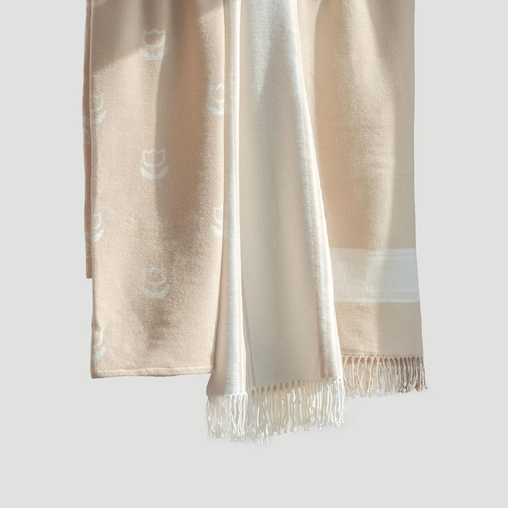 Coastal Decorative Throw Blanket Couch Sofa, Neutral Tan Vertical Stripes with Fringe, 52"x71"
