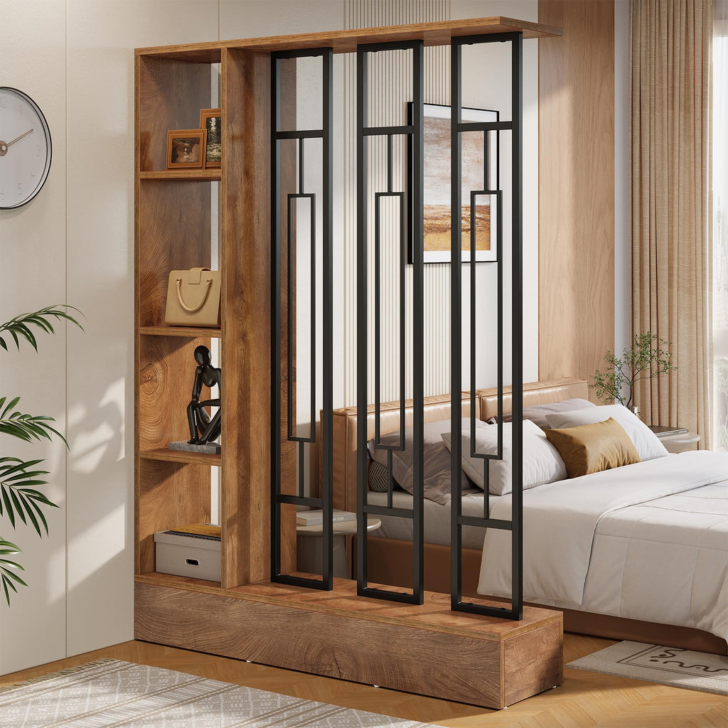 Room Divider with Shelves, 71" Freestanding Storage Room Divider