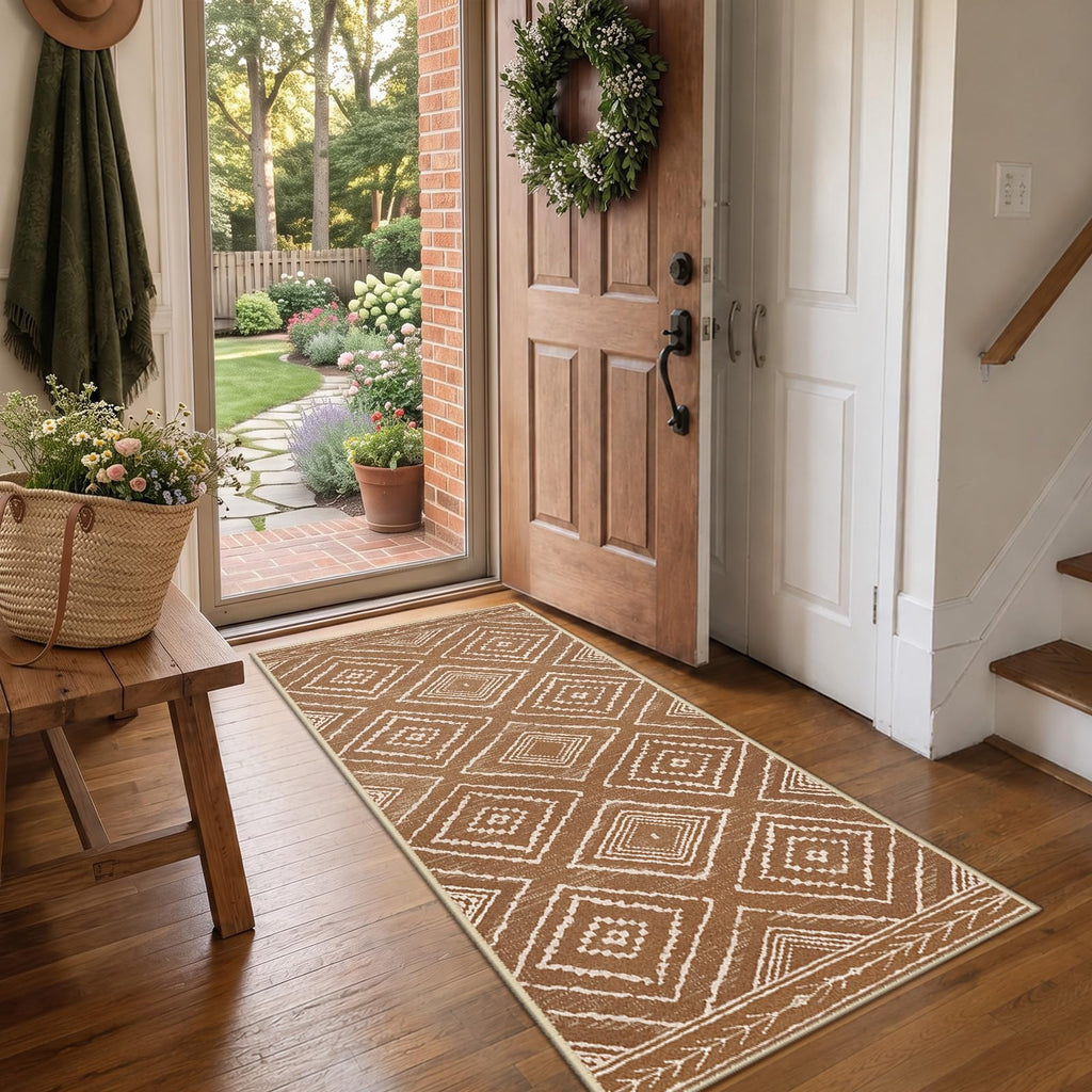 Washable Area Rug Runner Yellowbrown