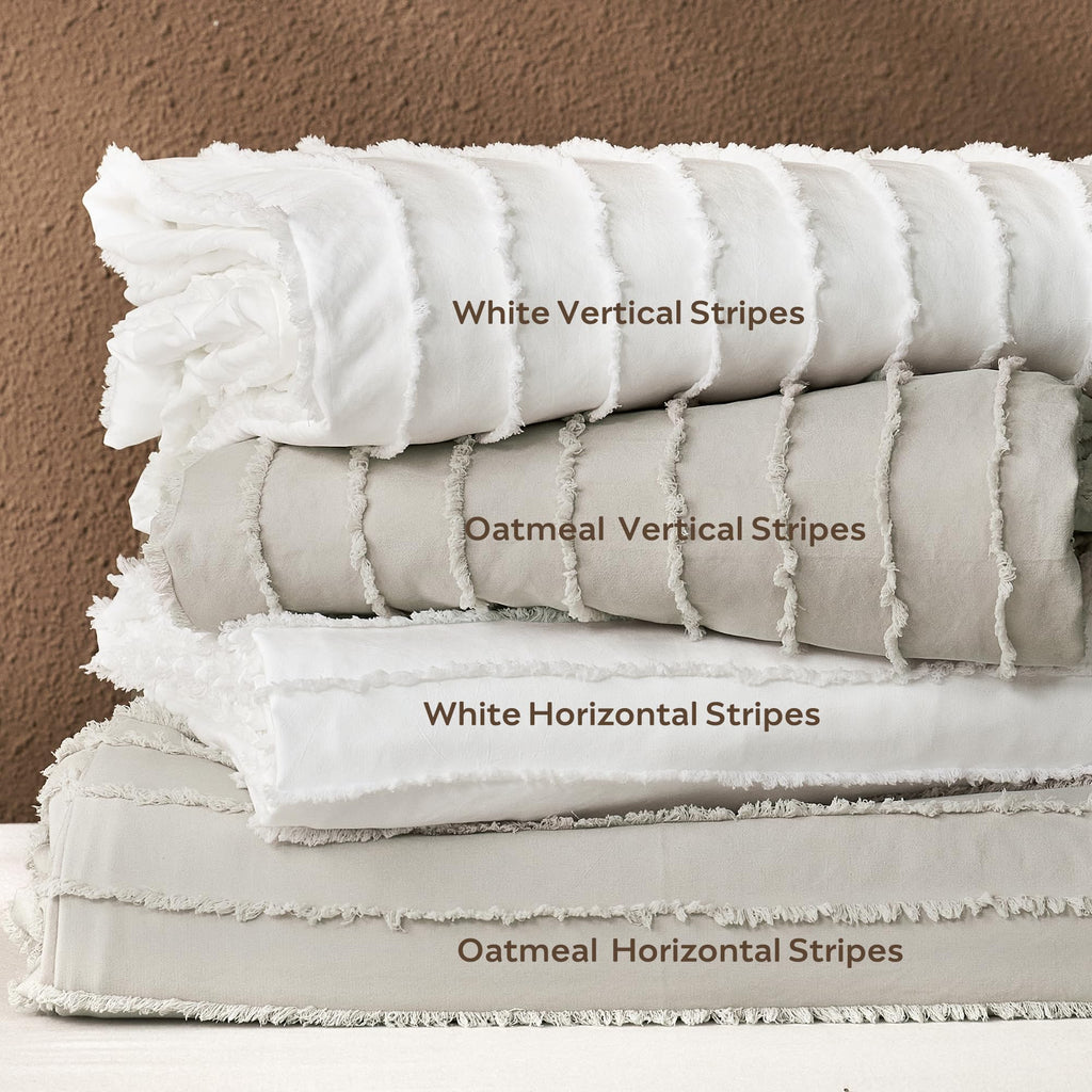 Oatmeal Striped Tufted Duvet Cover Set