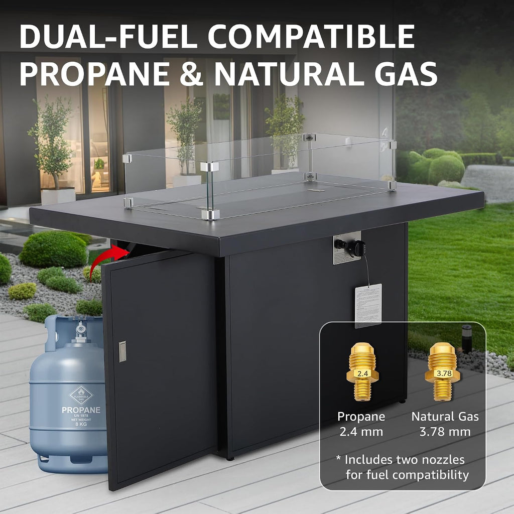 43" Aluminum Propane Gas Fire Pit Table, 60000 BTU Outdoor Patio | Natural Gas Dual Fuel, CSA Certified, Wind Guard