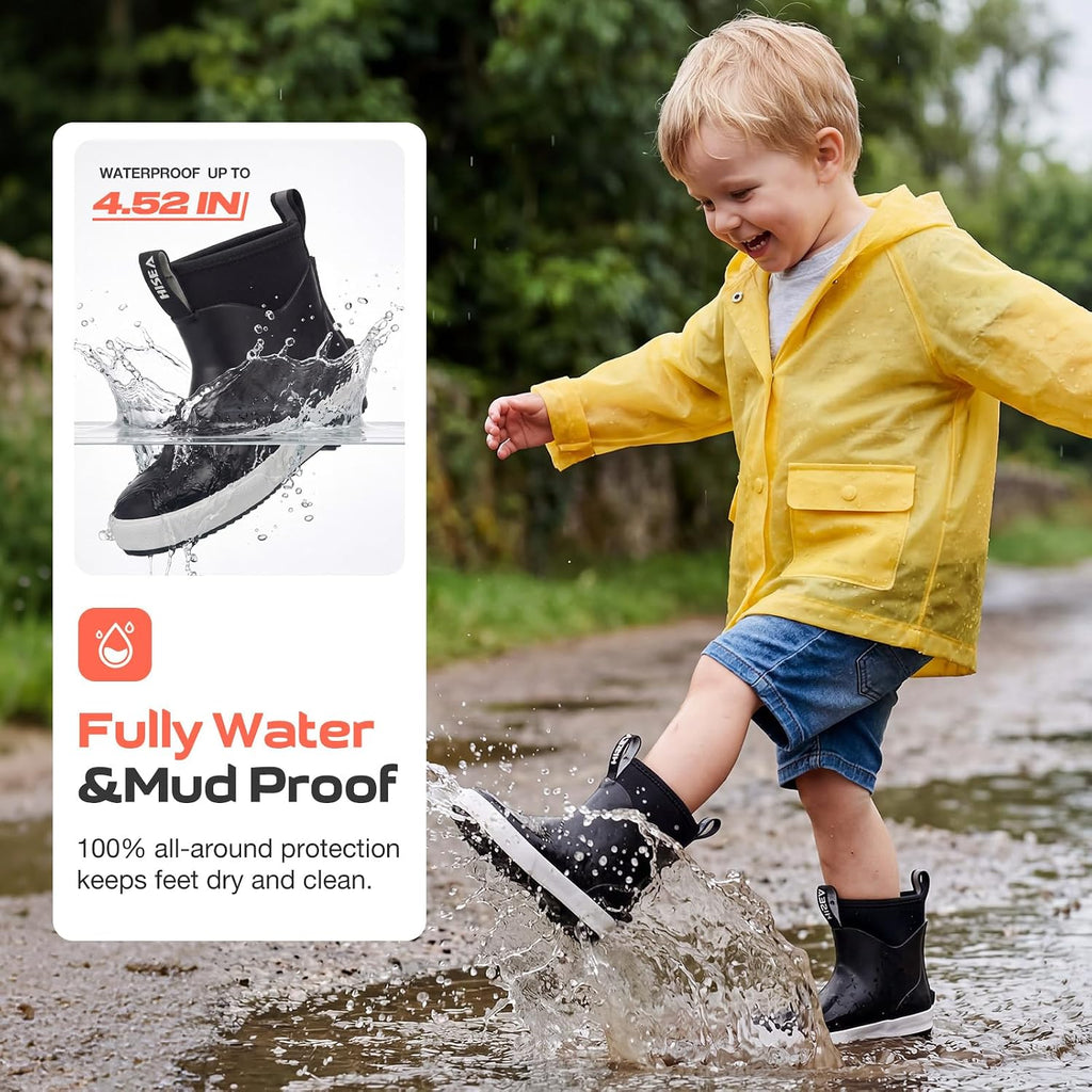 Toddler Rain Boots for Boys Girls, Kids Rubber Deck Boots Waterproof