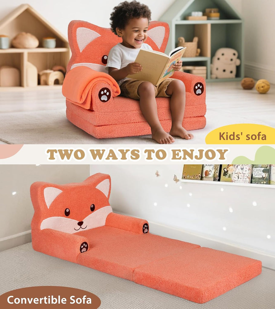 Kids Couch, in-1 Soft Toddler Couch Fold Out with Blanket, Chair Comfy, Foldable Convertible Plush Sofa, Gifts