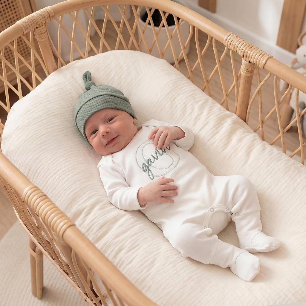 Linkababy Personalized Baby Boy Coming Home Outfit, 100% Cotton Embroidered Romper, Hat, Blanket, Baby Showers